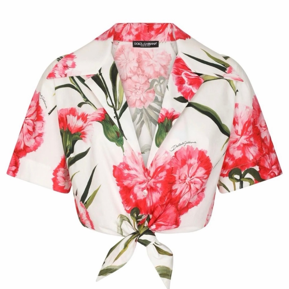 Dolce & Gabbana Carnation-print poplin shirt with knot detail size S